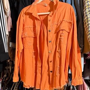 Distressed Orange Button-Up Shacket